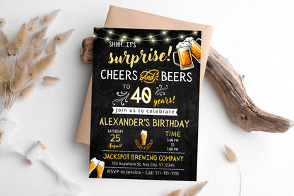 Cheers and Beers Birthday Invitation, Adult Birthday Party Invite (Digital Download)