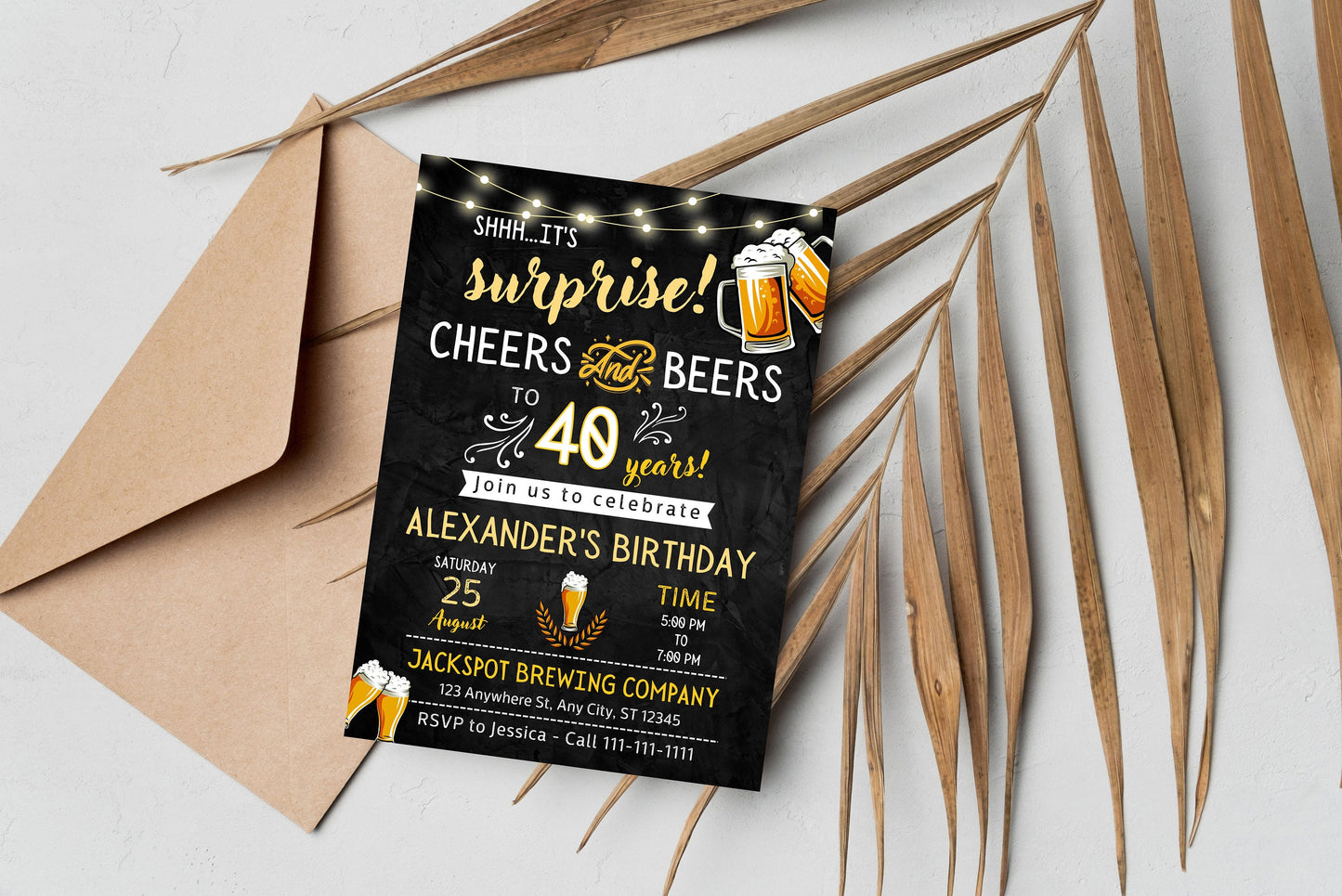Cheers and Beers Birthday Invitation, Adult Birthday Party Invite (Digital Download)