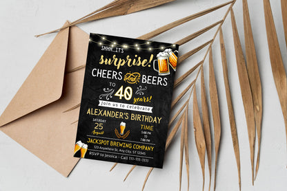 Cheers and Beers Birthday Invitation, Adult Birthday Party Invite (Digital Download)