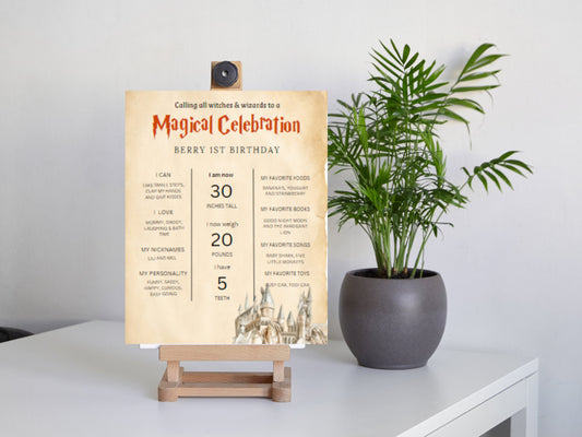 Wizard 1st Birthday Milestone Board, Editable Photo Sign (Printable Template)
