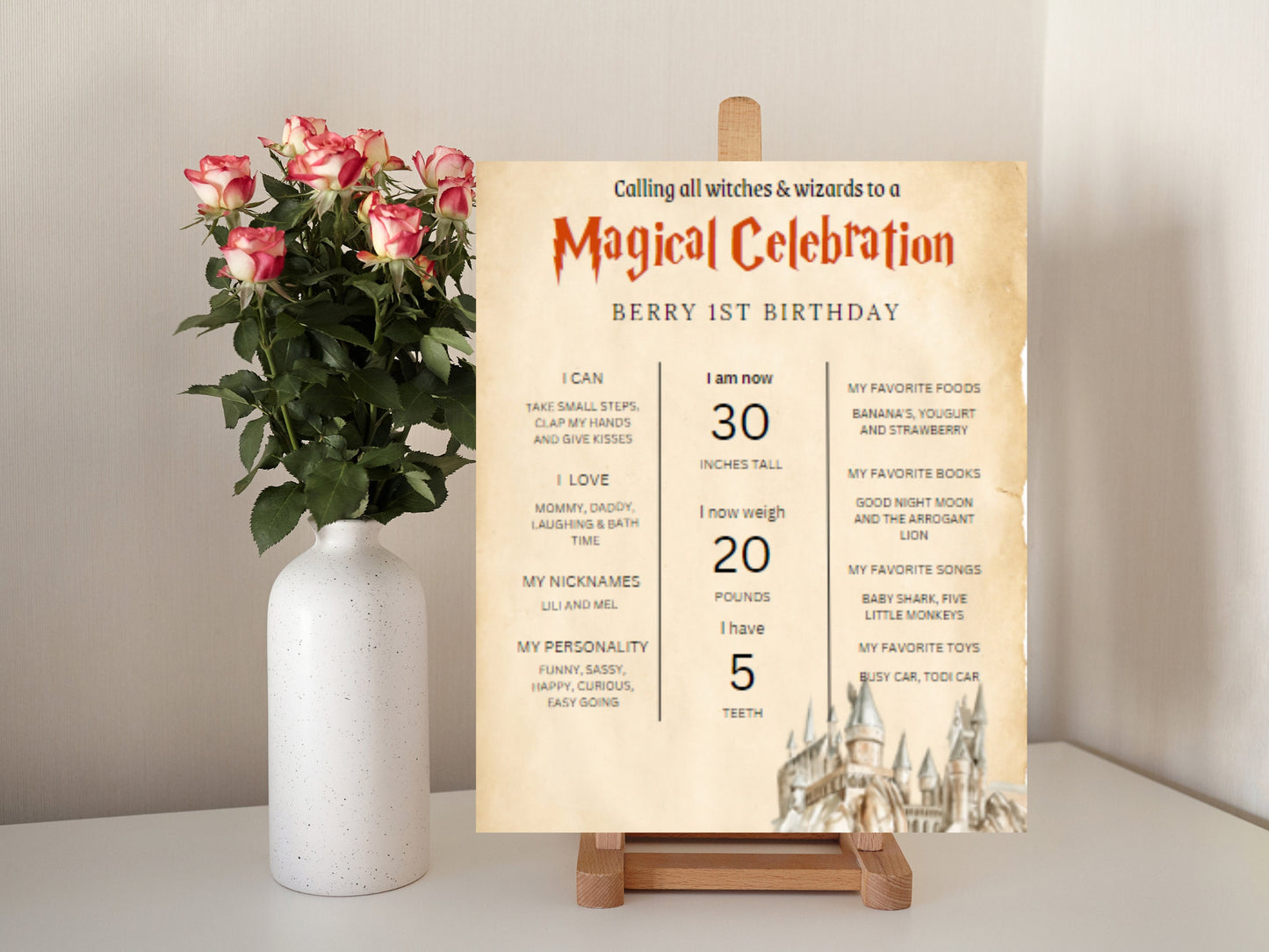 Wizard 1st Birthday Milestone Board, Editable Photo Sign (Printable Template)