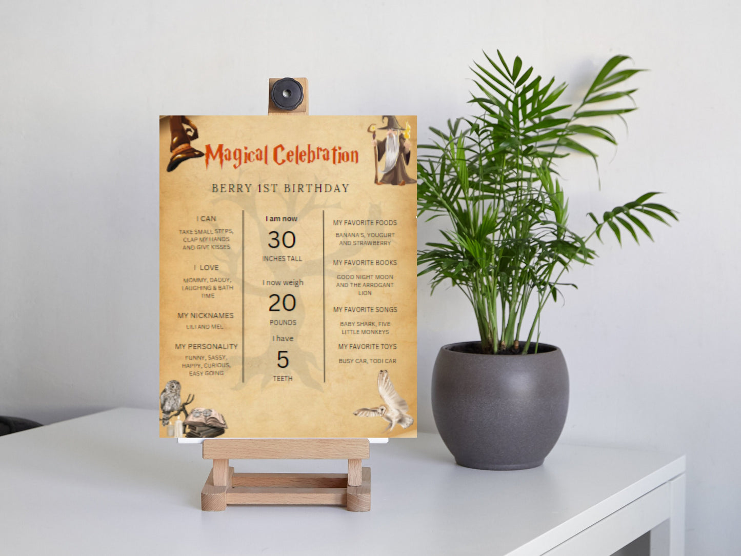 Tableau des étapes du 1er anniversaire de Magicien, modèle modifiable (téléchargement numérique)