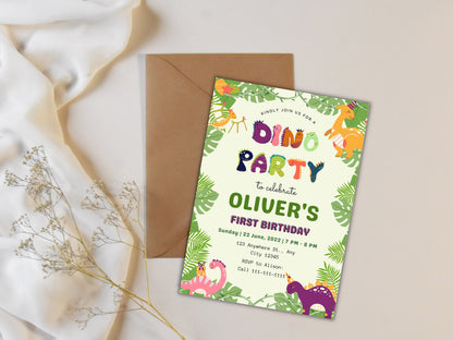 Dinosaurier-Geburtstagseinladungsvorlage: Bearbeitbare Dino-Partyeinladung (Canva-Vorlage)
