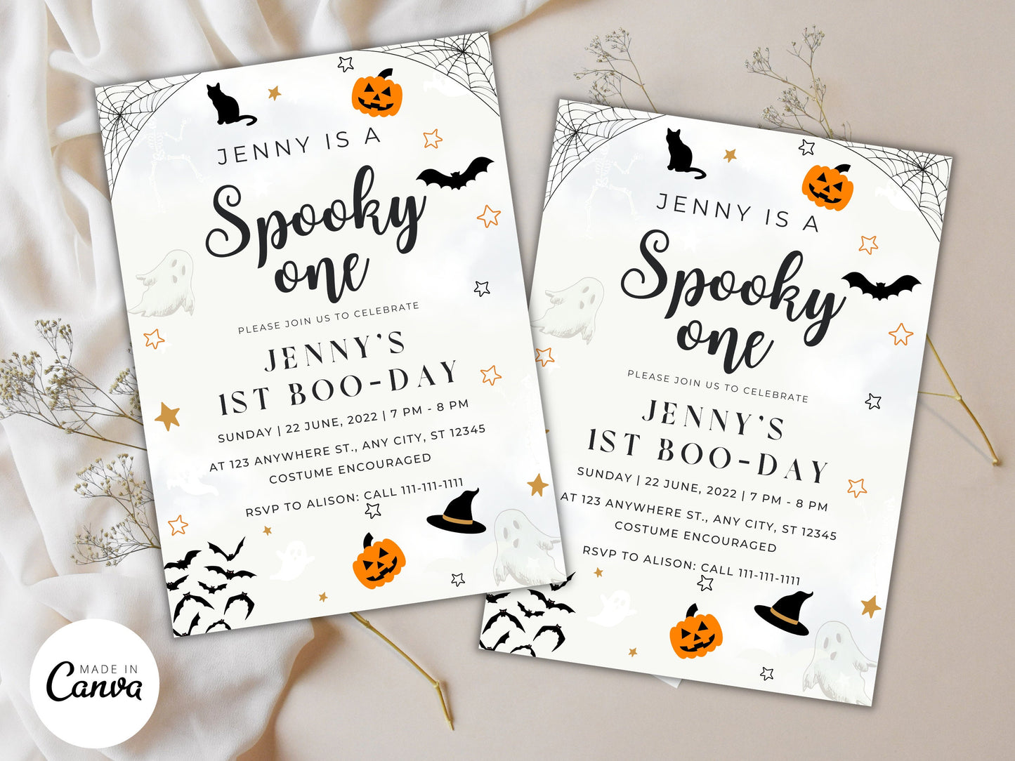 Spooky One Halloween Birthday Invitation: Ghost Theme (Digital Download)