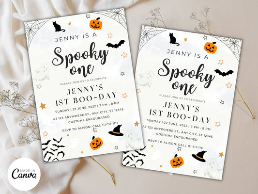 Spooky One Halloween Birthday Invitation: Ghost Theme (Digital Download)