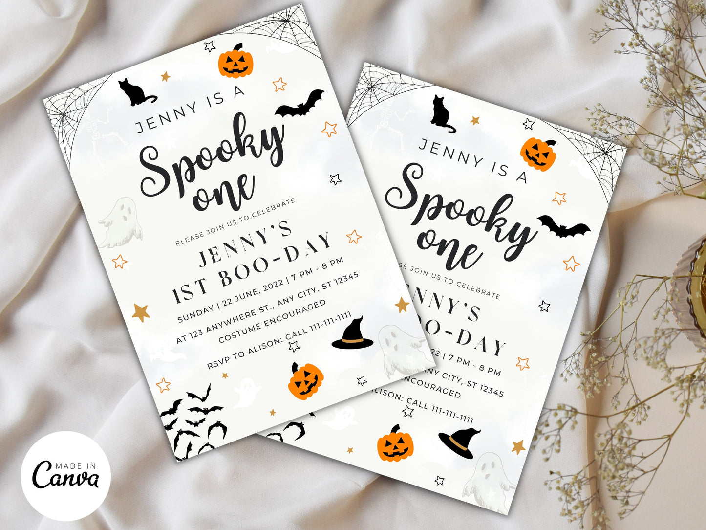 Spooky One Halloween Birthday Invitation: Ghost Theme (Digital Download)
