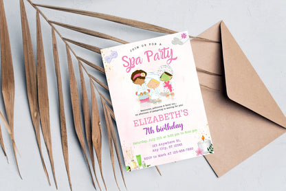 Spa Party Birthday Invitation Template, Editable Thank You Tag (Instant Download)