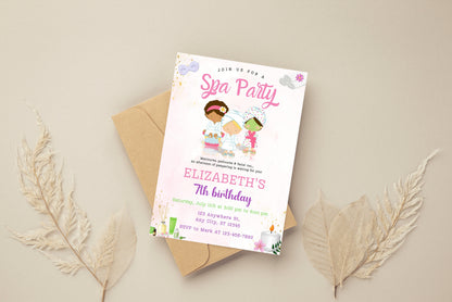 Spa Party Birthday Invitation Template, Editable Thank You Tag (Instant Download)