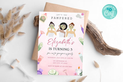 Spa Party Birthday Invitation Template, Customizable Canva Design (Instant Download)