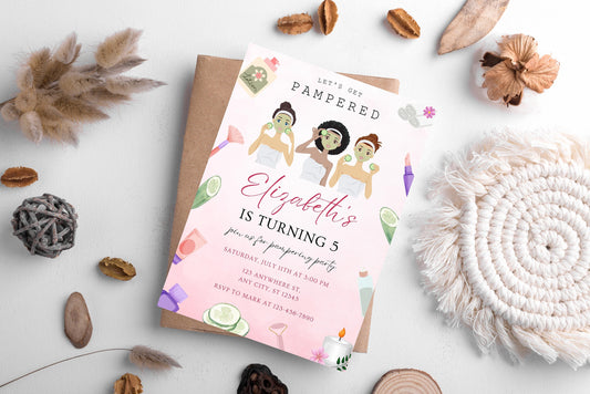 Spa Party Birthday Invitation Template, Customizable Canva Design (Instant Download)