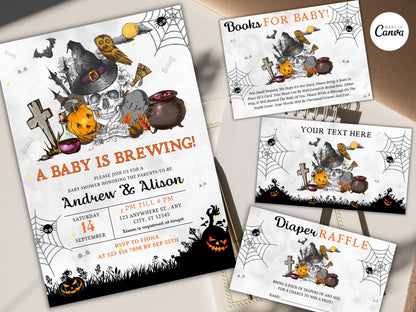 Halloween Baby Shower Invitation Bundle, Gender Neutral, Editable (Digital Download)
