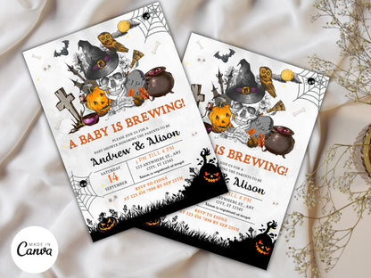 Halloween Baby Shower Invitation Bundle, Gender Neutral, Editable (Digital Download)