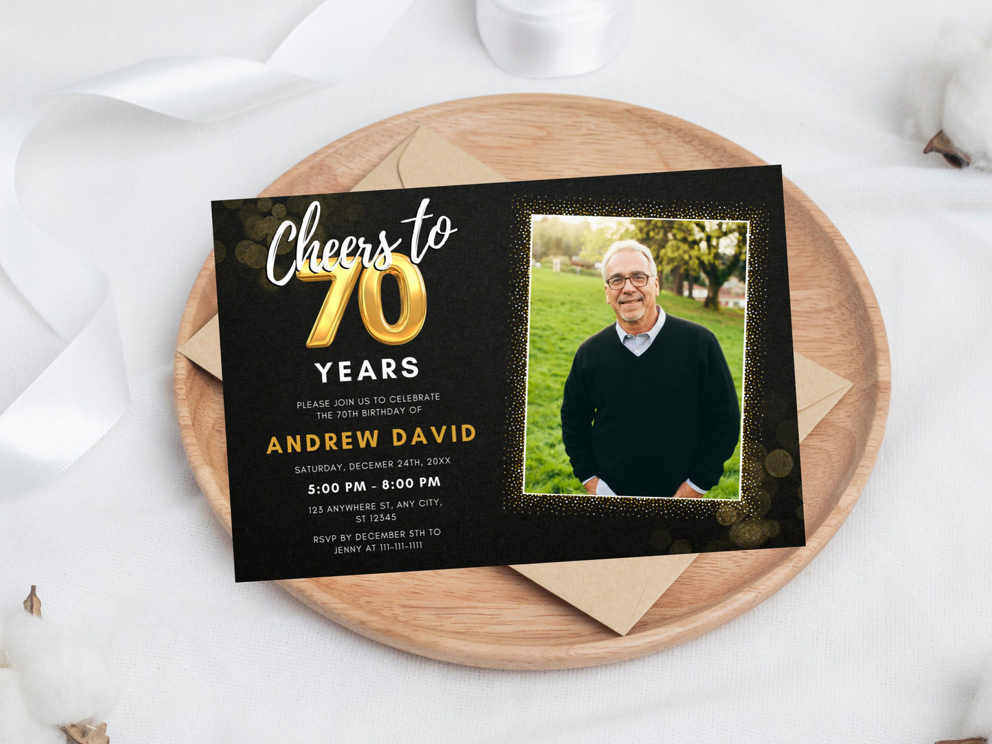 Modèle d'invitation pour un 70e anniversaire avec photo (téléchargement numérique)