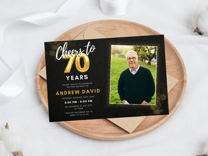 Modèle d'invitation pour un 70e anniversaire avec photo (téléchargement numérique)