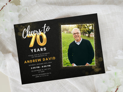 Modèle d'invitation pour un 70e anniversaire avec photo (téléchargement numérique)