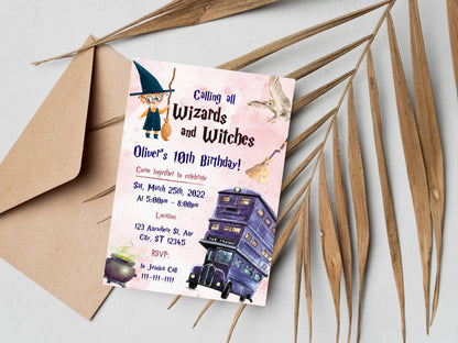 Editable Wizard Birthday Invitation, Magic School Party (Digital Download)