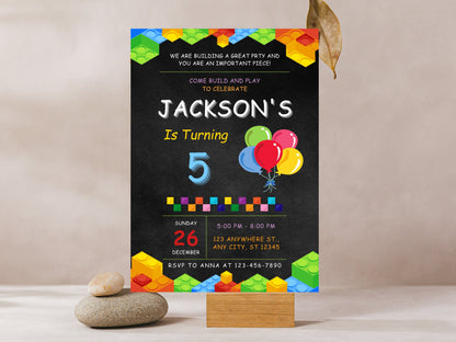 Building Blocks Birthday Invitation, Editable Kids Party Template (Digital Download)
