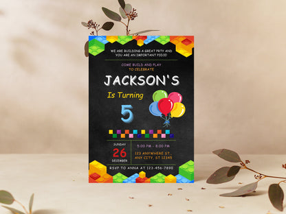 Building Blocks Birthday Invitation, Editable Kids Party Template (Digital Download)