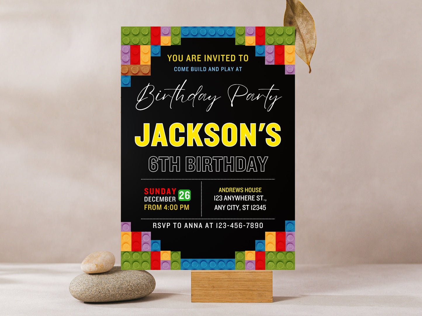 Building Blocks Birthday Invitation, Editable Kids Party Invite (Canva Template, Instant Download)