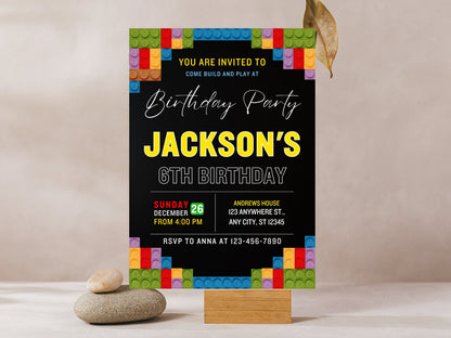 Building Blocks Birthday Invitation, Editable Kids Party Invite (Canva Template, Instant Download)