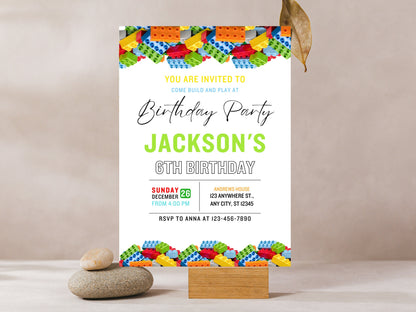 Geburtstagseinladung mit Bausteinen, bearbeitbare Einladung zur Kinderparty (digitaler Download)