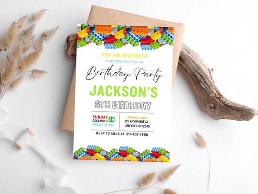 Building Blocks Birthday Invitation, Editable Kids Party Invite (Digital Download)