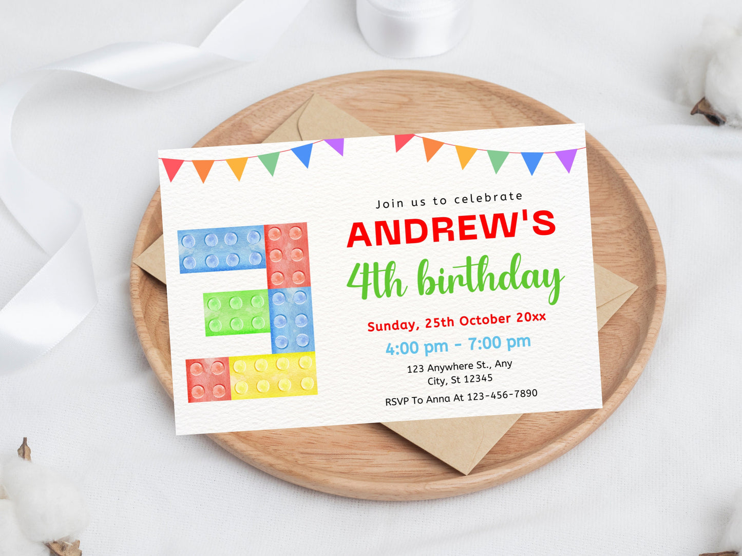 Building Blocks Birthday Invitation, Kids Party, Editable Template (Digital Download)