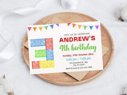 Building Blocks Birthday Invitation, Kids Party, Editable Template (Digital Download)