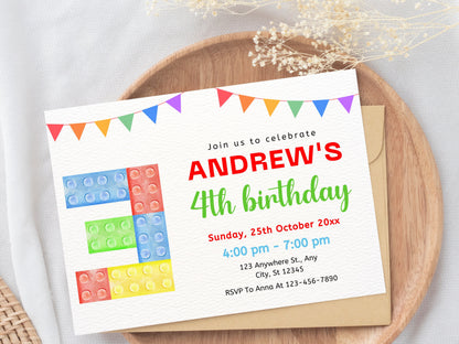 Building Blocks Birthday Invitation, Kids Party, Editable Template (Digital Download)