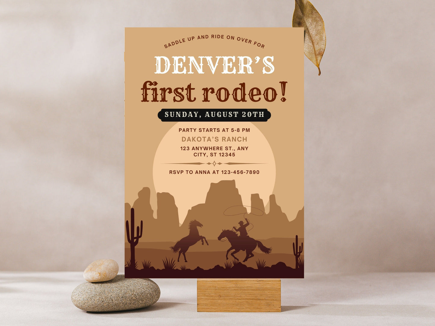 Modèle d'invitation pour un premier rodéo, anniversaire sur le thème du Far West (Canva modifiable)