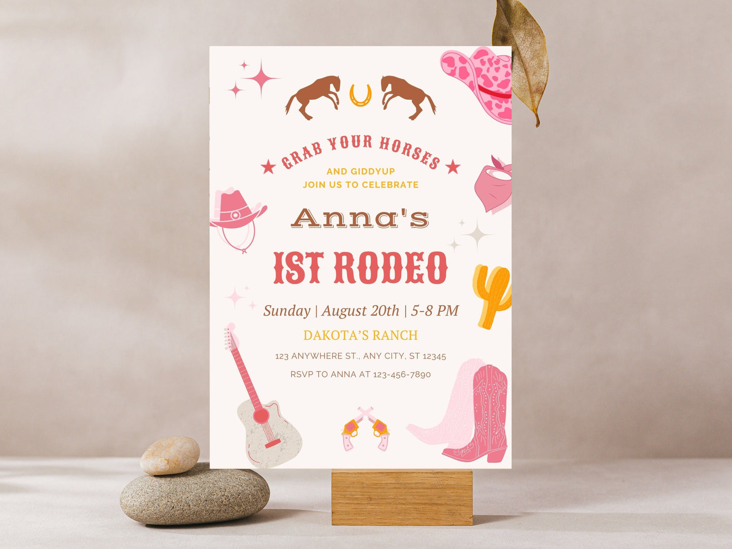 Editable First Rodeo Invitation Template, Cowgirl Birthday (Canva Template)