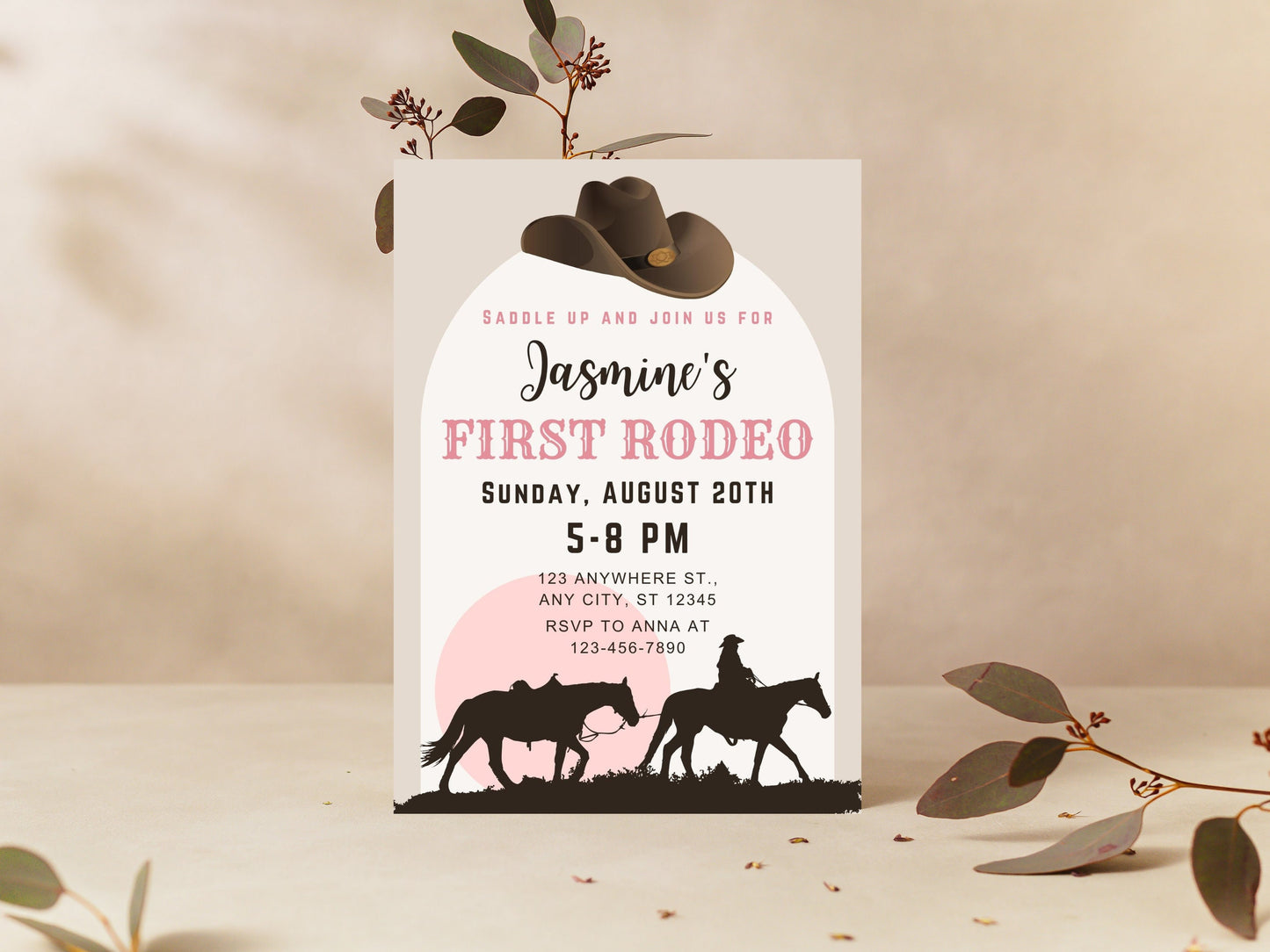 Editable First Rodeo Invitation, Cowgirl 1st Birthday (Canva Template)