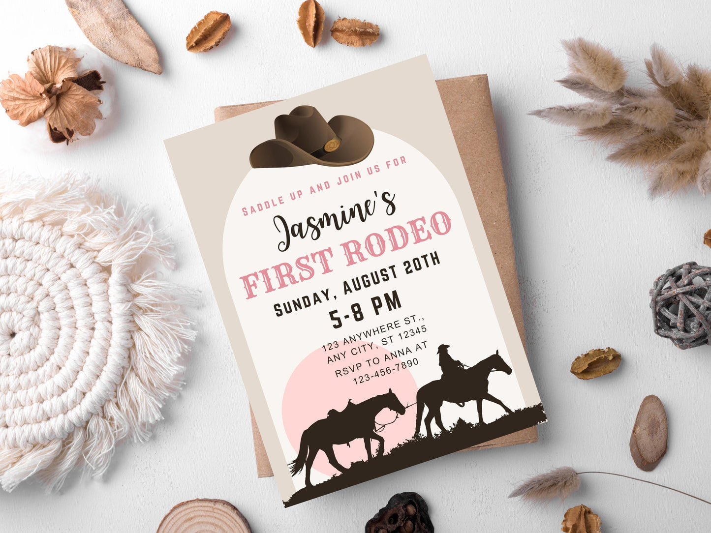 Editable First Rodeo Invitation, Cowgirl 1st Birthday (Canva Template)