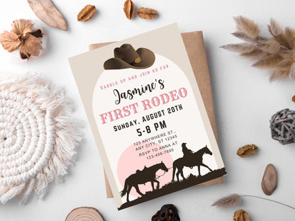 Editable First Rodeo Invitation, Cowgirl 1st Birthday (Canva Template)