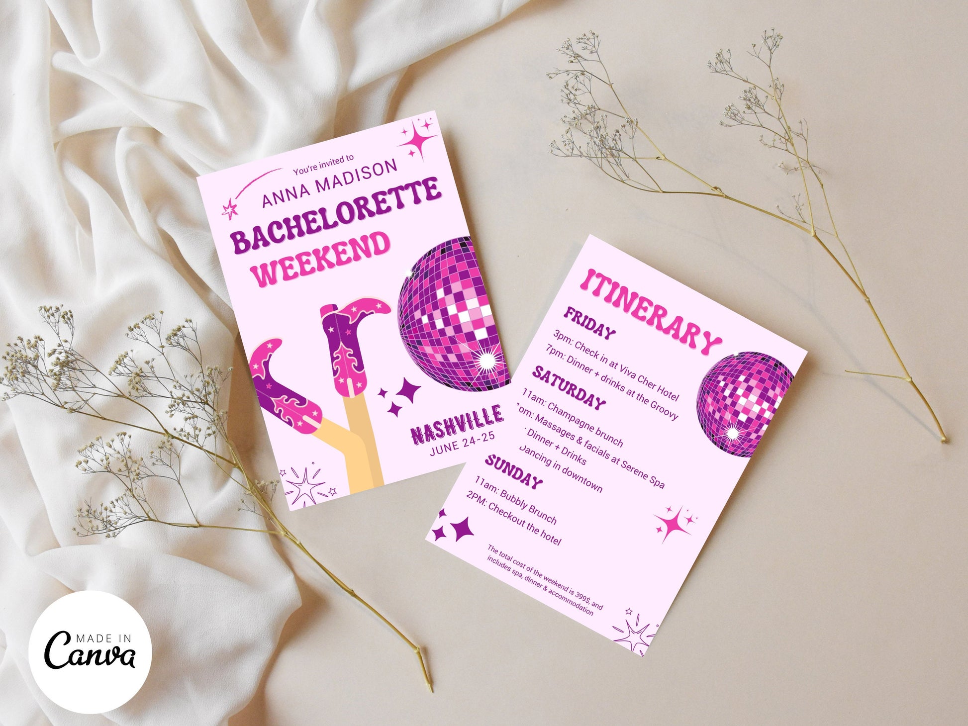 DIY Download bachelorette itinerary template