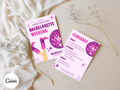 Disco Cowgirl Bachelorette Weekend Itinerary Template (Printable PDF)