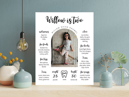 Toddler 2nd Birthday Milestone Board, Photo Sign (Printable Template)