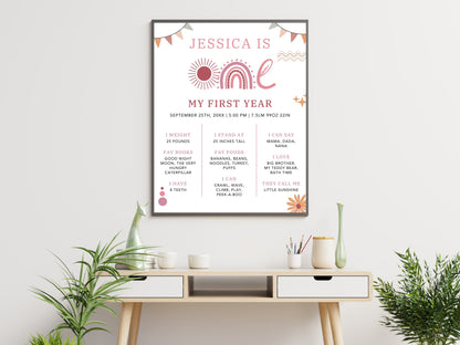 Editable First Birthday Milestone Board Template, Printable Sign (Digital Download)