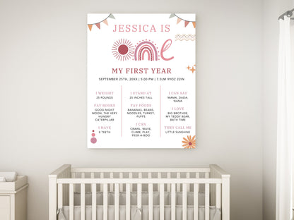 Editable First Birthday Milestone Board Template, Printable Sign (Digital Download)