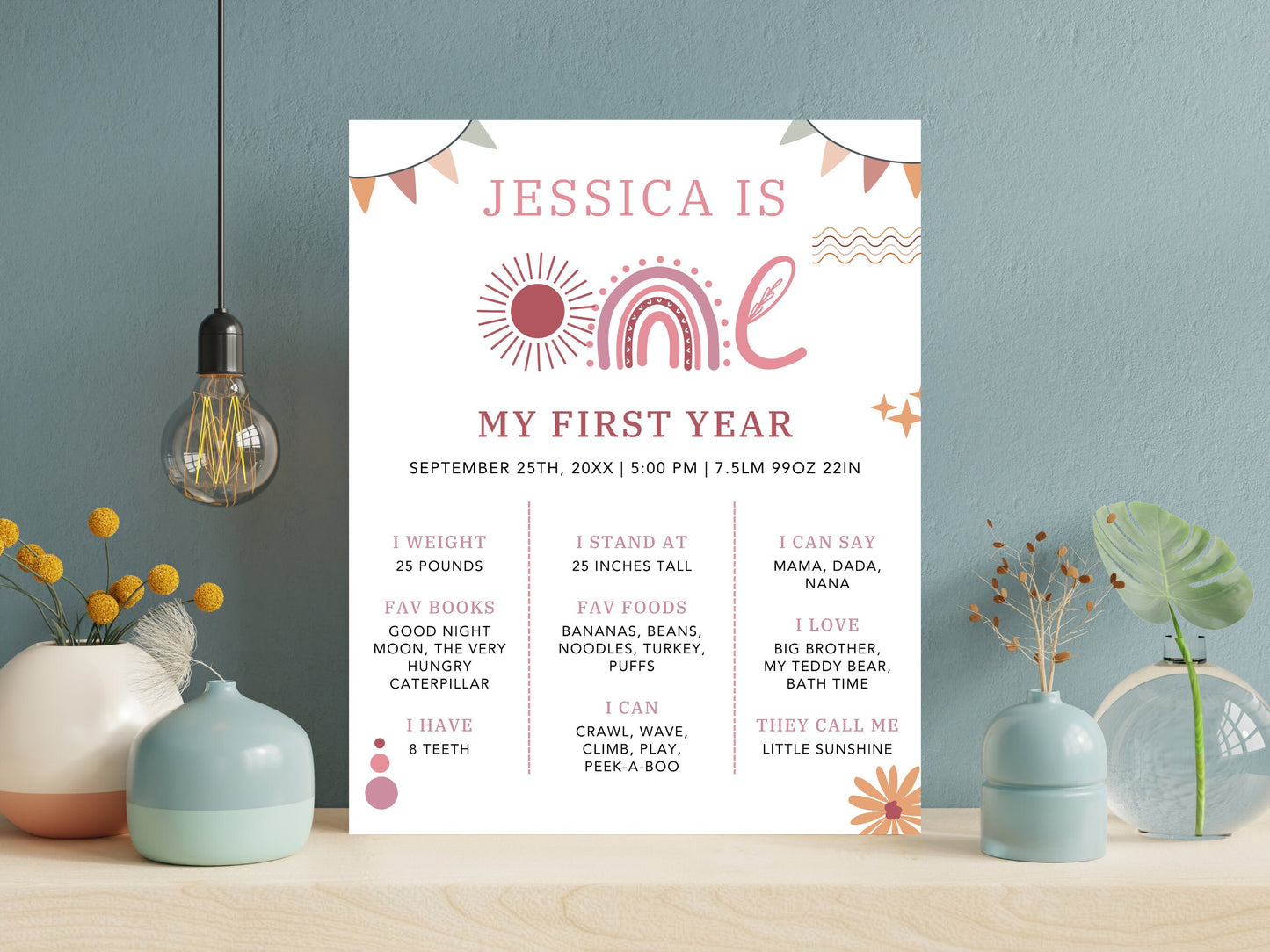 Editable First Birthday Milestone Board Template, Printable Sign (Digital Download)