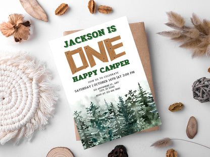 Camping Birthday Invitation Template, Bonfire Party (Instant Download)