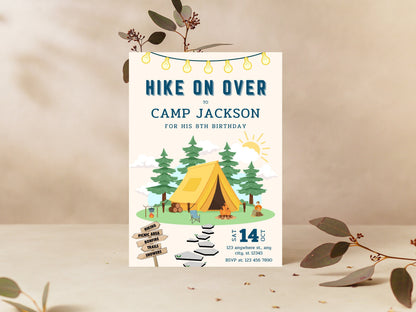 Camping Birthday Invitation Template, Campout Party (Digital Download)