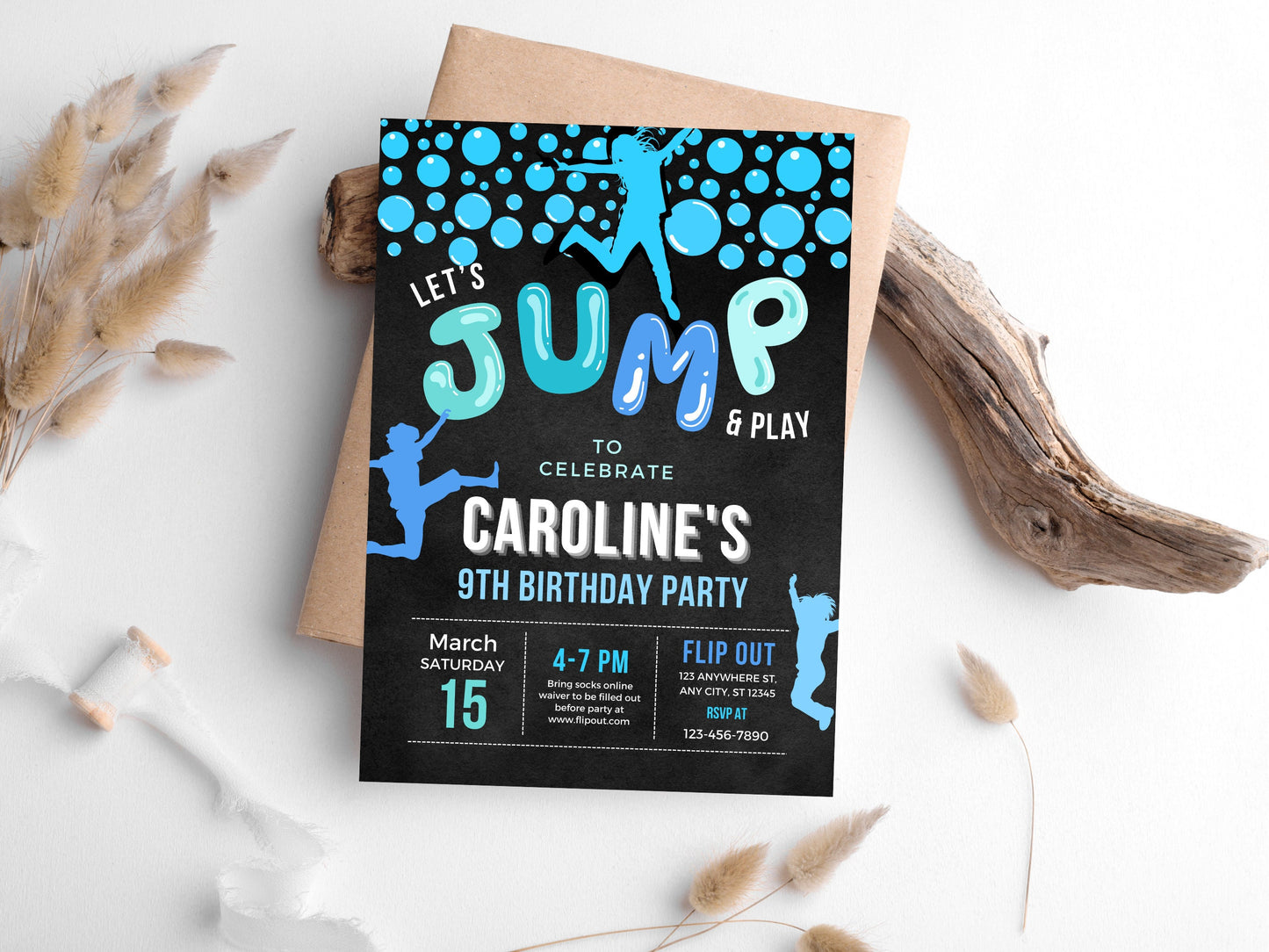 Vorlage für eine bearbeitbare Einladung zum Hüpfburg-Geburtstag (Sofort-Download)