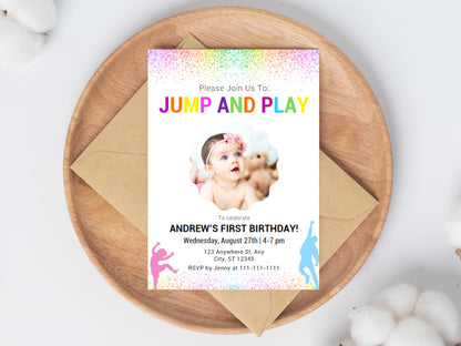 Jump Birthday Invitation, Editable Trampoline Party Template (Digital Download)