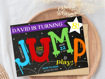Editable Jump Birthday Invitation, Trampoline Party (Digital Download)