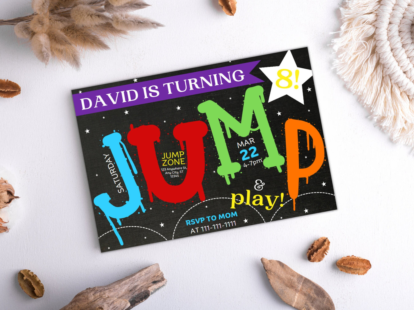 Editable Jump Birthday Invitation, Trampoline Party (Digital Download)