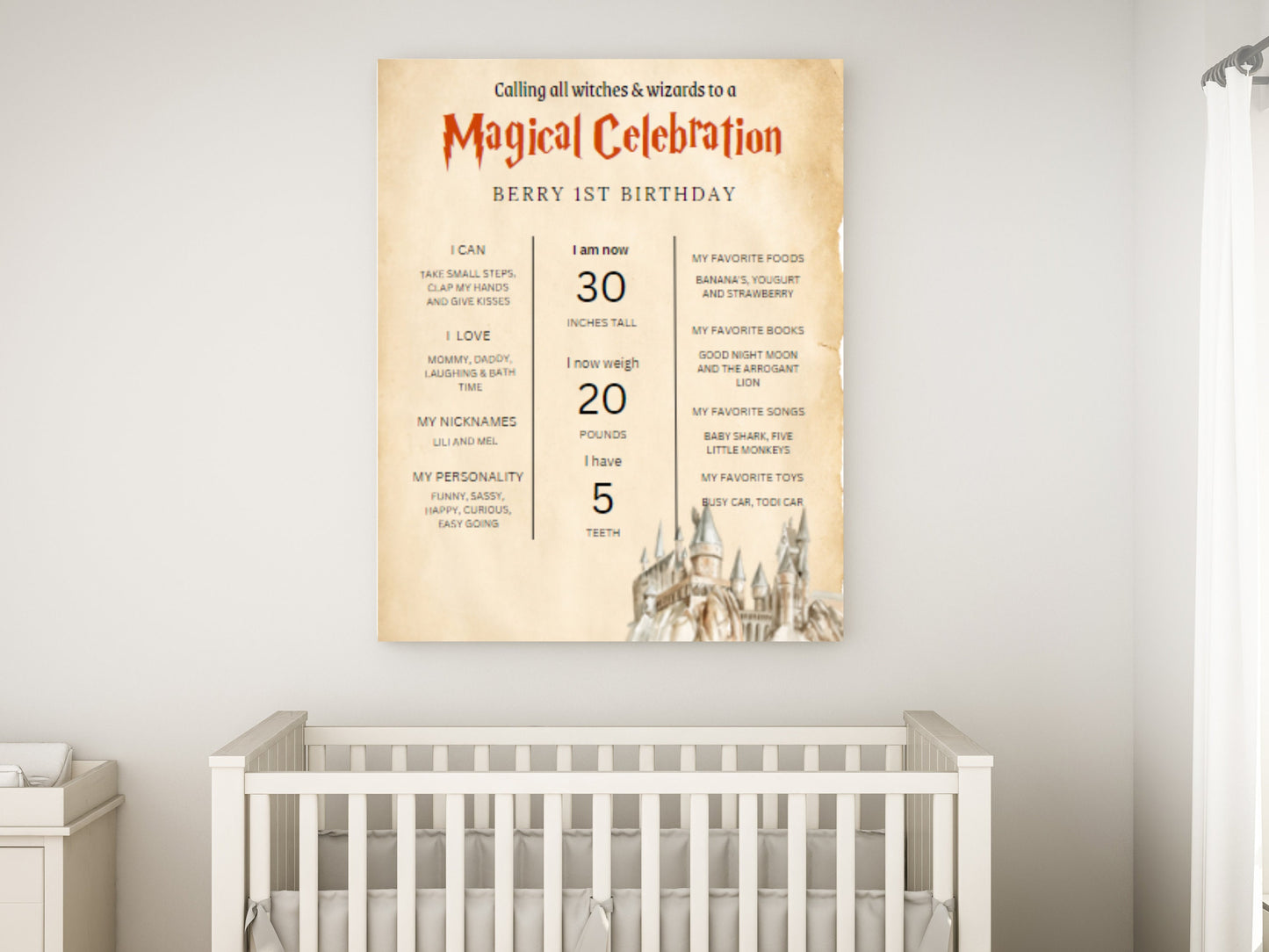 Wizard 1st Birthday Milestone Board, Editable Photo Sign (Printable Template)