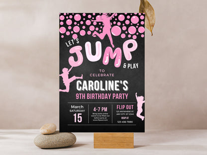 Trampoline Birthday Party Invitation, Editable Jump Template (Digital Download)