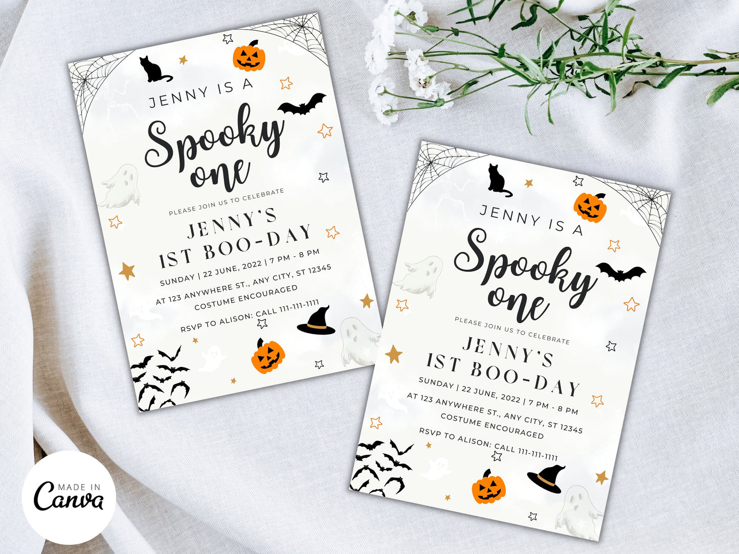 Spooky One Halloween Birthday Invitation: Ghost Theme (Digital Download)