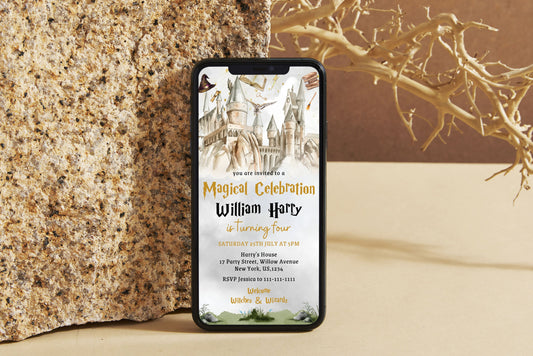 Wizard Birthday Invitation Evite, Magic School Party (Digital Download)